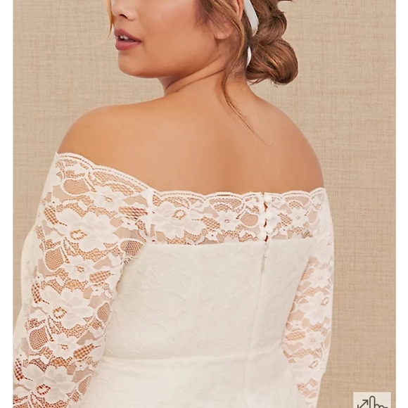 SPECIAL OCCASION IVORY LACE OFF SHOULDER BODYCON DRESS SIZE 18 - Picture 6 of 6